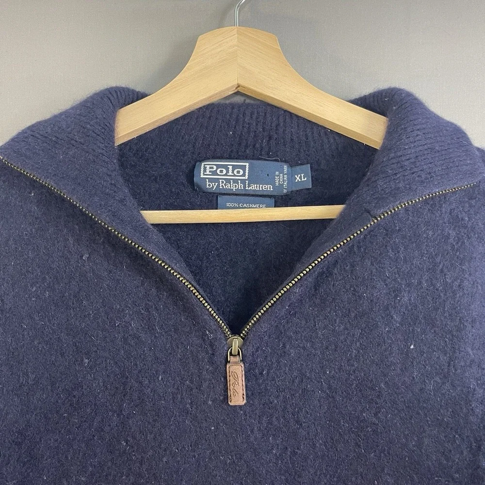VTG Polo Ralph Lauren Sweater Womens XL Navy 1/4 Zip Wool Cashmere Knit